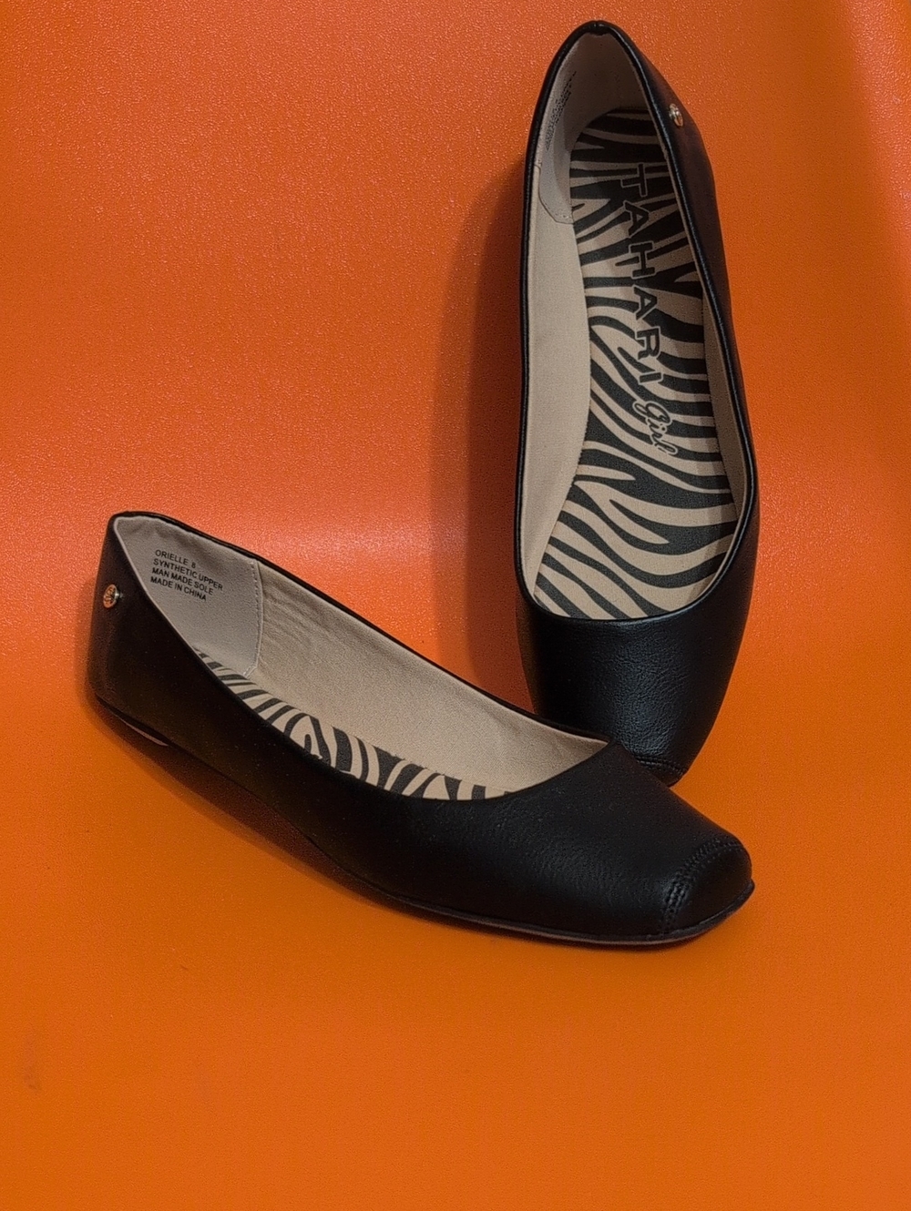 Tahari Black Rounded-Toe Ballet Flats with Zebra Insole